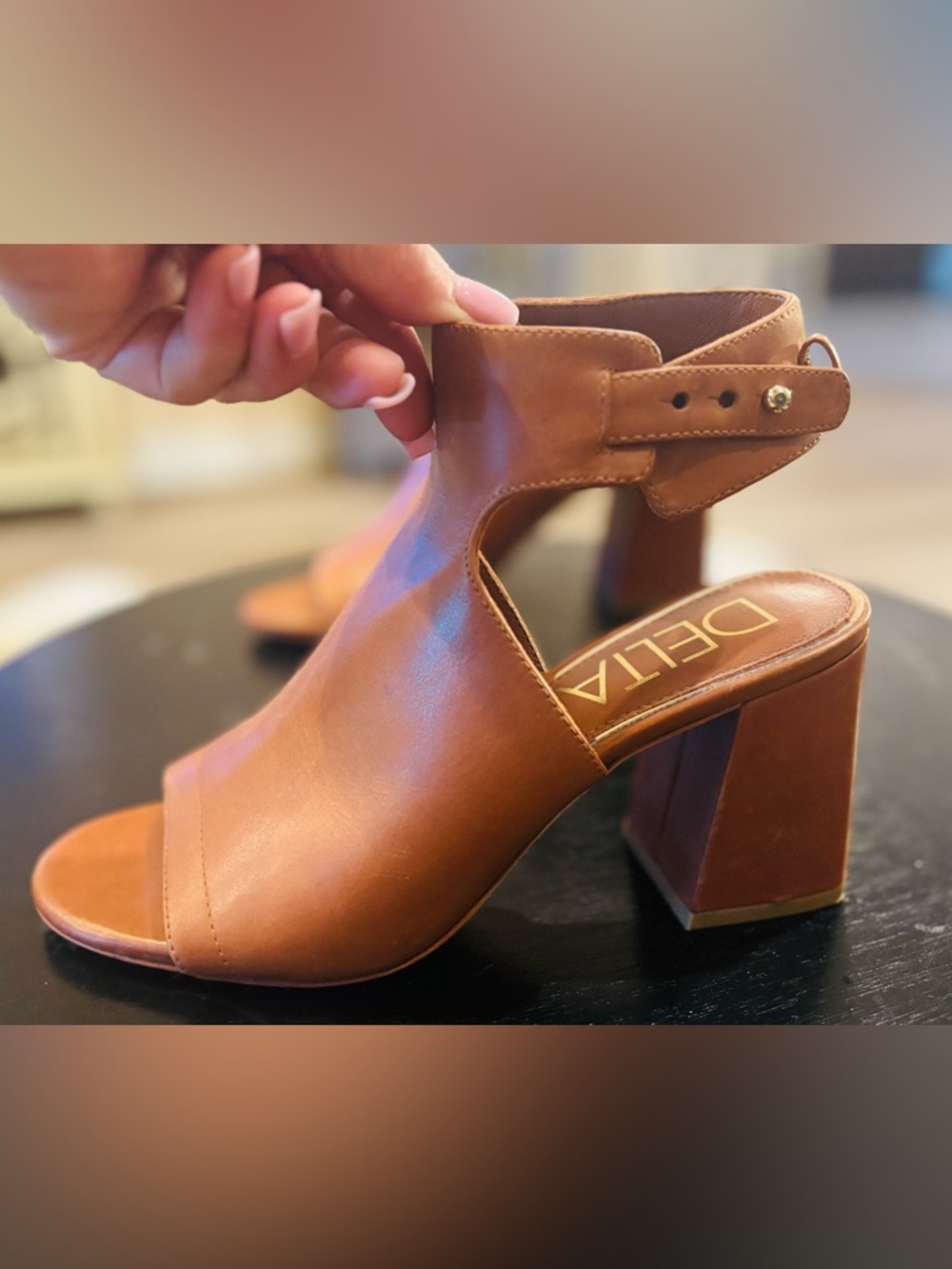 Delta Brown Open-Toe Block Heel Sandal